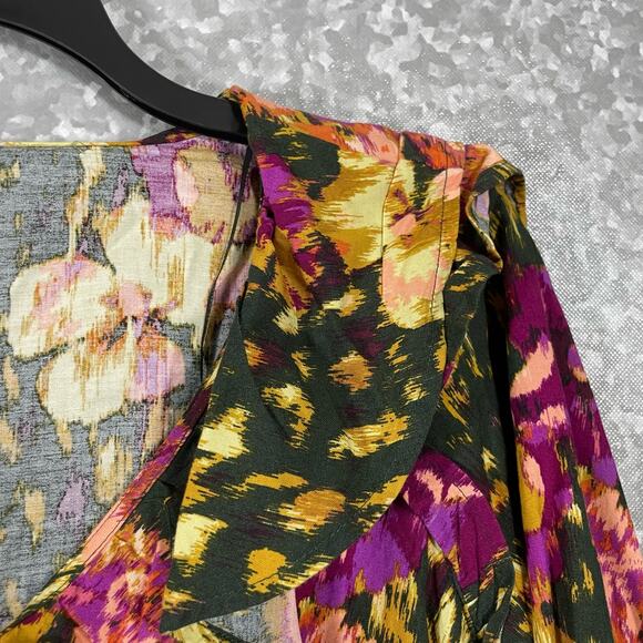 Terra & Sky NWT Green & Pink Ruffle Blouse - Plus Size 0X (14W) - Long Sleeves - Picture 2 of 7